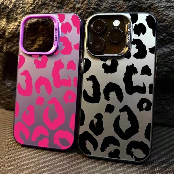 Leopard Print Phone Case Compatible With IPhone 16 Case Leopard Print Electroplate Silver Phone Case