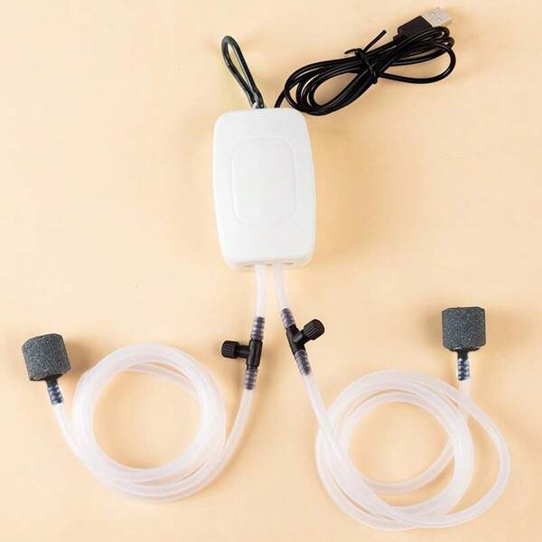 USB Air Pump, Home Use Oxygenator, Mini, Quiet, Dual Ports, Adjustable Oxygenator, Outdoor Fishing Tank Oxygenator, Compact And Convenient, Suitable For Fish, Shrimp, Crab, Turtle, Shellfish And More