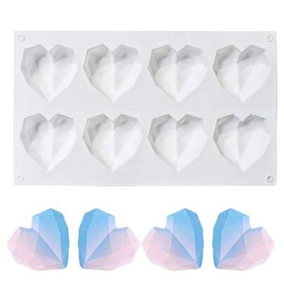 8-Cavity Diamond Heart Silicone Mold - 3D Baking Pan For Chocolate, Mousse & DIY Desserts