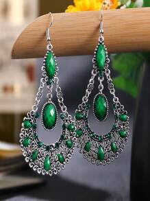 2pcs Vintage Glass Rhinestone Pendant Earrings For Women