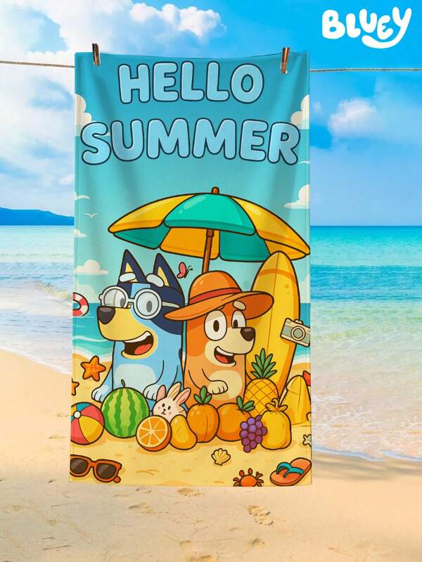 Bluey ‌Bluey Cartoon Print Oversized Beach Towel‌ - Quick Dry Soft Microfiber Lightweight Sandproof Foldable For Swimming, Yoga, Gym, Beach, Travel Activities
