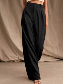 Pantalon droit noir unicolore, élégant et décontracté, idéal pour le bureau et les déplacements. Convient à une utilisation quotidienne, pour le trajet et le bureau.