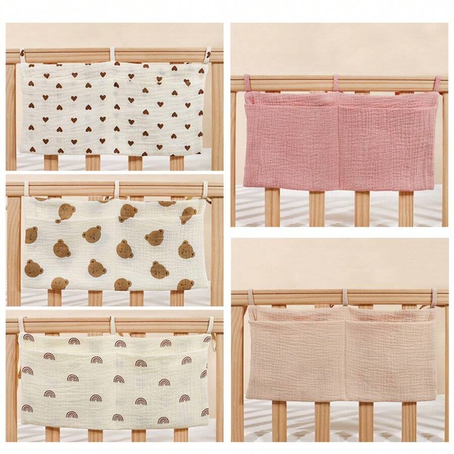 1 Stück Cartoon Aufbewahrungstasche, Hängende Organizer mit 2 Taschen für Bettkopfseite, Wickeltücher Windeln Hängetasche mit Mehrfachfunktion für Baby Kinderbett & Spielsachen