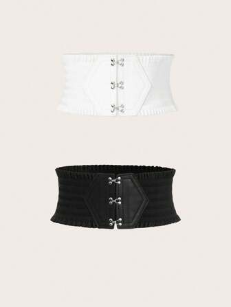 2 pièces Ceinture élastique à double boucle avec motif floral pour la taille, accessoire polyvalent pour robes, été, école