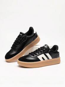 Women Casual Sneakers Low-Top Tennis Sneakers Lace-Up Footwear Comfortable Fashion Walking Sneakers Shoes Back To School - màu đen - Xem 1