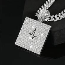 Men's Shiny Cuban Chain Necklace, Miami Style Silver Plated Gold Plated Shiny Necklace, Hop Necklace - 心電圖-黑銀 - 查看 3