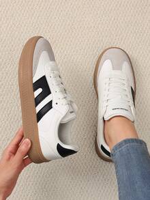 Women Casual Sneakers Low-Top Tennis Sneakers Lace-Up Footwear Comfortable Fashion Walking Sneakers Shoes Back To School - 白色 - 查看 3