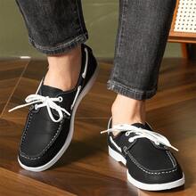 Men's Loafers, Black And White Contrasting Casual Leather Shoes - 黑色 - 查看 3