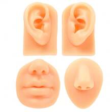 纹身硅胶模型纹身穿刺练习仿真人体部位展示穿孔饰品，硅胶耳朵模型，鼻子和嘴巴模型，左右柔软灵活模型假耳朵穿孔练习，硅胶身体部件