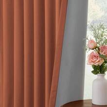 % Blackout Curtains Bedroom, 84 Inch Long Blackout Curtains, Clip Rings Linen Drapes, Thermal Insulated Room Darkening Living Room, 2 Panels - Beige, W50xL84, Bedroom Decor - Orange - View 3