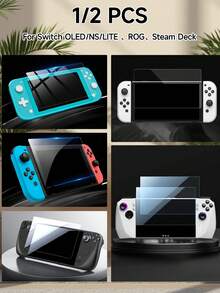 1/2 PCS HD Tempered Glass Screen Protector For Switch NS2/OLED/Lite, ROG Ally/X, Steam Deck Gaming Consoles, Transparent, Anti-Scratch, Easy To Install, Switch Gaming Accessories, A Variety Of Combinations To Choose From, Cost-Effective, Protection For Gaming Consoles,New Year's Christmas Gift For 2026 - Multicolor - View 3