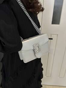 Bolso bandolera con decoración de strass, mini bolso de cadena para el hombro, bolso de mano brillante y monedero cuadrado para mujer