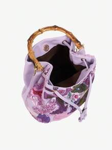 High-End Sequin Bamboo Bucket Bag New Niche Women's Bag Summer Popular Embroidery Straw Woven Crossbody Bag