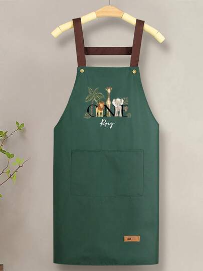 1pc Custom Apron With Text, Personalized Photo Apron, Waterproof Apron, Customized Funny Cooking Kitchen Apron, Modern Polyester Oil-Pr Oof Apron, Black Kitchen Apron, Polyester Apron For Garden, Customize Logo, Text, Chef Cook Apron