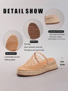 Sandalias con cuña de soga de cáñamo, suela gruesa, respirables con malla calada, diapositivas planas casuales para vacaciones de verano, zapatos de moda diarios para mujer