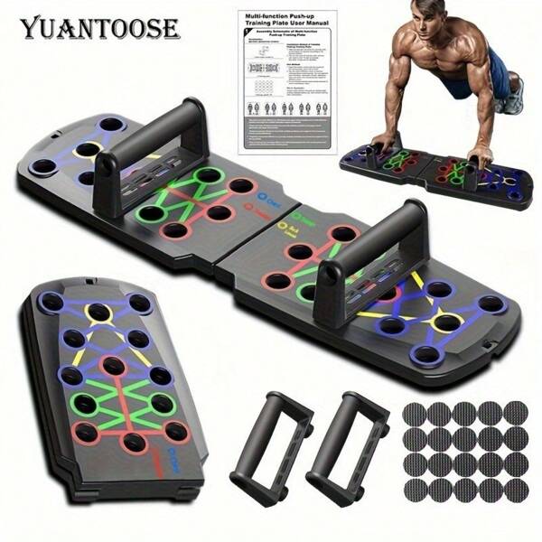 1 Multifunctional Folding Push Up Board - Suitable For Home Fitness And Gym Use, Adjustable Resistance Level, Colorful Anti Slip Surface, Portable And Durable Design, Chest, Shoulder, Triceps And Back Strength Training, Versatile Fitness Level, High-Quality Construction