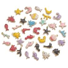20pcs Stainless Steel Fashion Colorful Cake Seahorse Star Crab Small Pendant Tail Chain Pendant DIY Necklace Bracelet Jewelry Accessories Making
