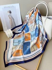1 Stück Halstuch mit buntem geometrischem Muster aus Seide, kleines quadratisches Nickituch/Stirnband für Frauen