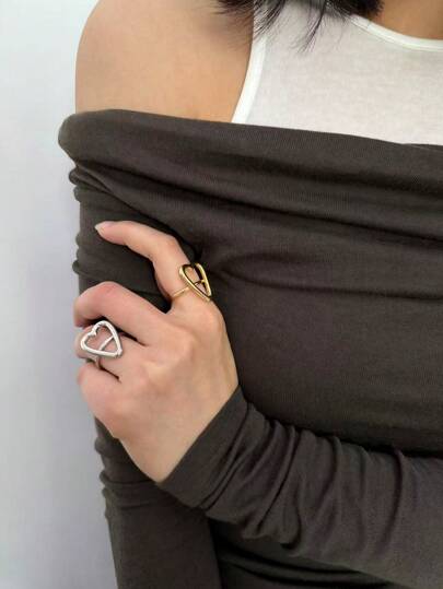 1pc Open Ring, Can Be Used As Toe Ring Or Finger Ring, Minimalist Korean Style Heart Shaped Chain Ring, Suitable For Date, Party, Daily Wear, Gift