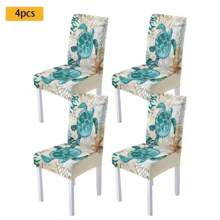 2/4/5/6/7/36 buc Huse de scaun extensibile - Design vintage cu broască țestoasă verde și imprimeu floral jacquard, Huse detașabile și lavabile din poliester cu închidere elastică, Protecții de mobilier multifuncționale pentru casă, birou, restaurant, banchet, decor de cafenea, Huse de scaune, Textură jacquard