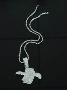 1 Set de joyería para hombre con colgante con signo de dólar con alas todo cubierto de rhinestone, reloj, pulsera, conjunto de joyería de lujo y glamoroso, accesorio de moda brillante