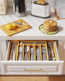 Kitsure Thickened Bamboo Drawer Organizer, Expandable Cutlery Tray For Kitchen Utensil Storage 241T - 自然的 - 查看 6