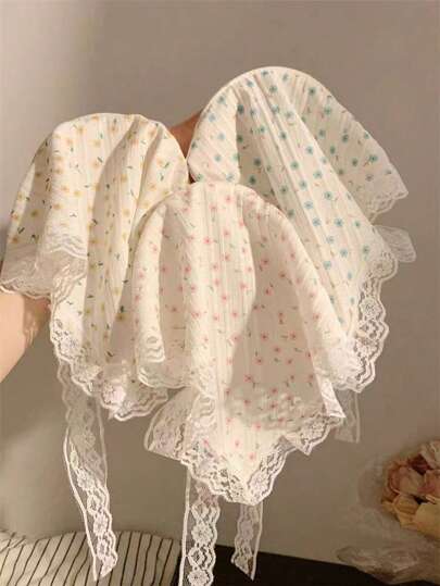 1pc Countryside Style Floral Headband & Neck Scarf, Women Summer Beach/French Lace Hair Band