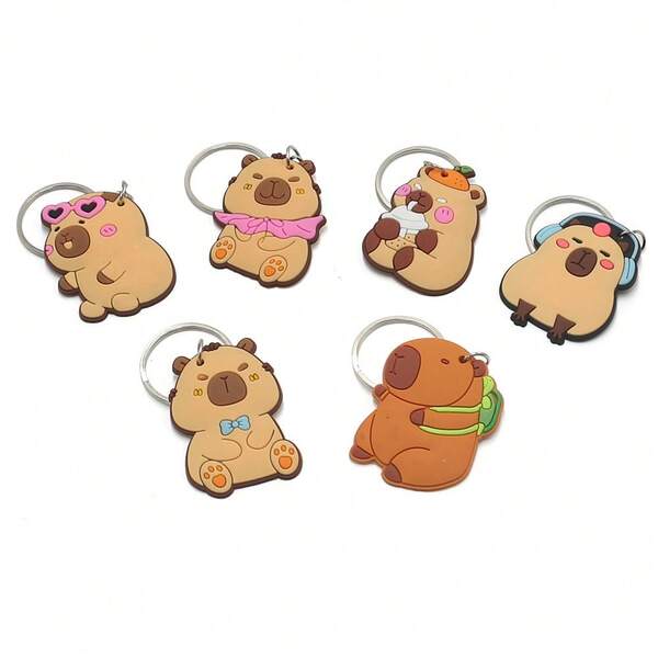 من 1 إلى 6 قطع من سلاسل مفاتيح كبيرة الرأس (الكبارة) كرتونية، قرناء لطيف، جذاب ومضحك، تميمة للحقيبة ،لتزيين الظهر، سلسلة المفاتيح، هدية عصرية، هدايا الحفلات