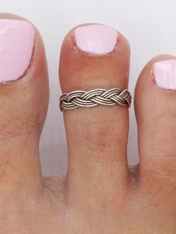 Anillo de dedo del pie trenzado de estilo celta en color plata, anillo de dedo del pie en color plata, anillo de dedo del pie vintage, anillo de dedo del pie con diseño de flor