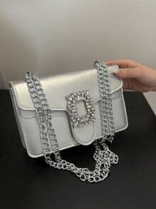 Bolso bandolera con decoración de strass, mini bolso de cadena para el hombro, bolso de mano brillante y monedero cuadrado para mujer