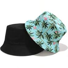 Unisex Reversible Bucket Hat For Beach And Fishing - Coconut Flamingo Green - View 4