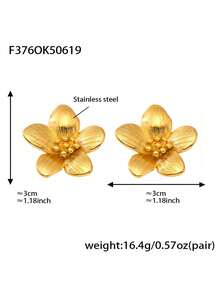 1 Pair 18K Gold Plated Stainless Steel Flower Stud Earrings, Minimalist Luxury Floral Earrings, Stainless Steel Earrings For Women, Summer & Travel Jewelry Accessories - Flower Earrings - View 9