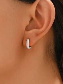 1 Pair 925 Sterling Silver Sparkling Earrings With Embedded Crystals, Suitable For Anniversary, Girlfriend's Birthday, Date Night, Daily Wear, Exquisite Jewelry - Shiny - View 2