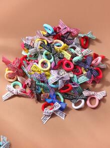 30pcs Women's Cute Sweet English Text Hair Ties, Versatile Elastic Bands For Half Up Do, Side Braids, Daily Wear, Non-Damaging