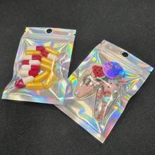 20 sacos de embalagem holográficos reutilizáveis, sacos de plástico coloridos fofos com zíper hermético, sacos holográficos para armazenamento de alimentos, joias, pequenas empresas