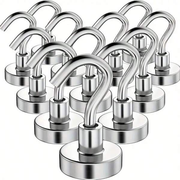3/6/9pcs Magnetic Hooks, 360° Rotating Heavy Duty Magnetic Hooks, 50Lbs Strong Magnet Hooks, No Drill, Perfect For Cruise, Camping, Kitchen, Refrigerator, Garage Wall, Magnetic Storage Hooks