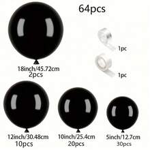 64/30pcs Black Latex Balloon Set - Includes 18", 12", 10" And 5" Sizes, Suitable For Birthday, Wedding, Graduation, Party, Anniversary, Halloween And Christmas - Black - View 2