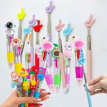 Juego de 2/4 piezas de bolígrafos punteros retráctiles para maestros + bolígrafos de 4 colores, punta de acero inoxidable y Body de plástico PP, con diseños divertidos de comida, útiles interactivos para el aula, premios escolares, regalos para maestros, recuerdos de fiesta (Diseño de frutas, aperitivos, verduras) - Multicolor - Ver 4