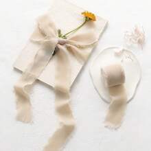 1.5" X 16.4ft-Beige Ribbon, Christmas Chiffon Ribbons, Gift Ribbon Set For Christmas, Wedding Decor, Wedding Invitations, Bouquet Wrap, Flower Bouquet, Bridal Bouquets, DIY Crafts - Beige - View 6