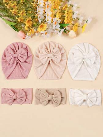 1 set strikhoofdband voor baby's + 1 babymutsje