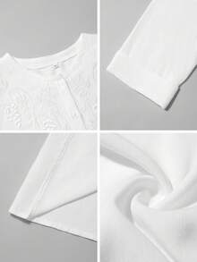 Camicia a maniche lunghe di colore solido Look Polly per donna, casual monopetto alla moda, abiti da donna bianchi per l'autunno, magliette con grafica ricamata, abbigliamento per il ritorno a scuola, stile "old money" per outfit da donna bianchi per feste - Bianco - Visualizzare 9