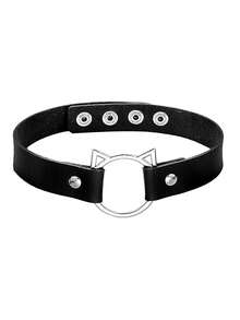 1/2件装女士皮革狐狸半面具和猫形颈环，角色扮演节日装饰道具内衣配饰 - 黑色 - 查看 3