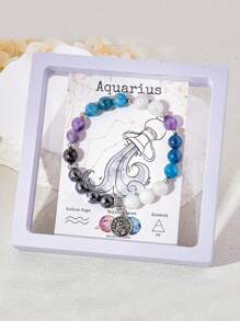 1 Peça Pulseira de Contas Feita à Mão de Pedra Natural de 8mm com Pingente de 12 Constelações, Adequada como Presente para Dia dos Namorados, Aniversário, Esposa, Namorada ou Amiga, Pulseira do Zodíaco