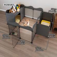 Indoor Small Dog Fence With Toilet Area, Pet Gate For Home, Escape-Proof Dog Playpen Crate