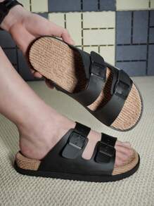 DISARCON New Summer Men's Sandals, High-End/Fashion/Versatile/Business/Plus Size Men's Shoes, Metal Double Buckle Design, Adjustable Classic Retro Slide Sandals, Suitable For Outdoor Leisure And Vacation, Non-Slip/Breathable/Durable/Beach Slippers, Indoor And Outdoor Bathroom Home Slippers For All Seasons