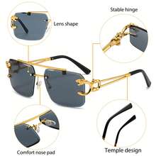 男士方形眼镜金属框架双无框独特镜腿设计奢华经典日常装饰眼镜派对和节日礼物眼镜返校时尚学院风