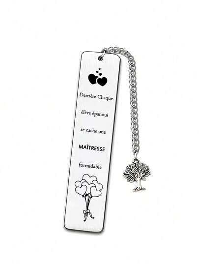 Fransız Retro Öğretmen Kitap Ayracı | Kalp Şeklinde Çiçek + "Merci Chaguar" Teşekkür Yazısı, Öğretmenler Günü / Mezuniyet Hediyesi, Metal Zincir Kitap Ayracı, Kadın Öğretmenler İçin İdeal Küçük Hediye