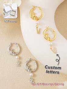 1pc Custom Letter Earrings, Elegant Fashion, Copper Material Angel Child Letter Pendant Earrings, Birthday Gift, Thanksgiving Gift, Easter Gift, Gift For Mom, Gift For Grandma, Suitable For Daily Wear