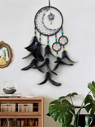 قطعة واحدة، حلم حارس الديكور المنزلي معلق، شجرة الحياة حلم معلقة مصنوعة من الريش الملون، جرس الرياح، ديكور الحائط، معلق، مناسب لديكور المنزل، غرفة النوم، غرفة المعيشة، غرفة الطعام