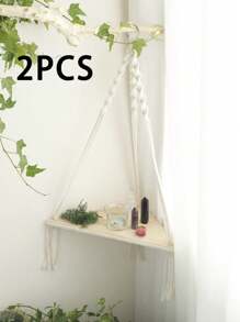 1 pieza Estantería de esquina, repisa flotante de cuerda blanca tejida a mano boho en beige, organizador de almacenamiento y decoración para dormitorio, baño, oficina, sala de estar, regalo para mamá y maestros, muy adecuado para decoración de boda en la sala de estar - para diversos espacios como paredes de la galería, dormitorios, salas de estar, cocinas, baños, dormitorios y oficinas.
